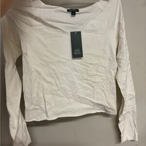 NWT Wild Fable Women's Cream Long Sleeve Top off shoulder- cropped